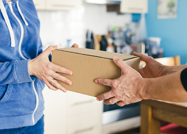 Persona recibiendo un paquete pequeño en casa